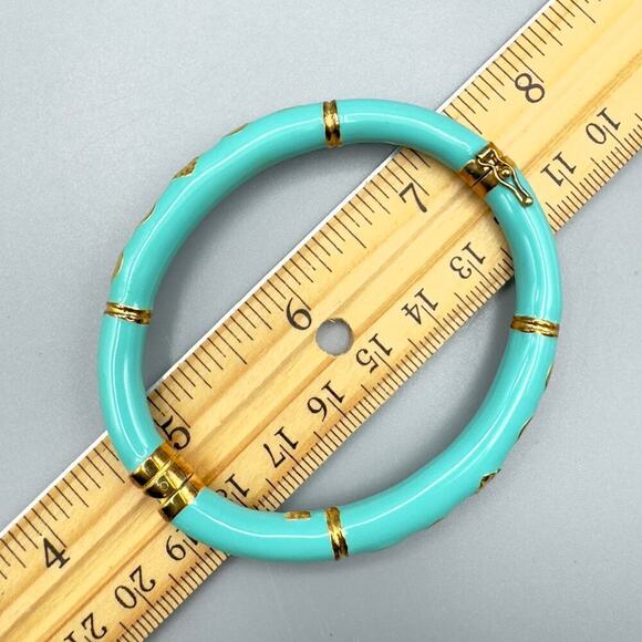 VTG Bracelet Teal Enamel 925 Gold Wash Bangle Clamper 6-1/2" Veronese ITALY - Picture 4 of 6